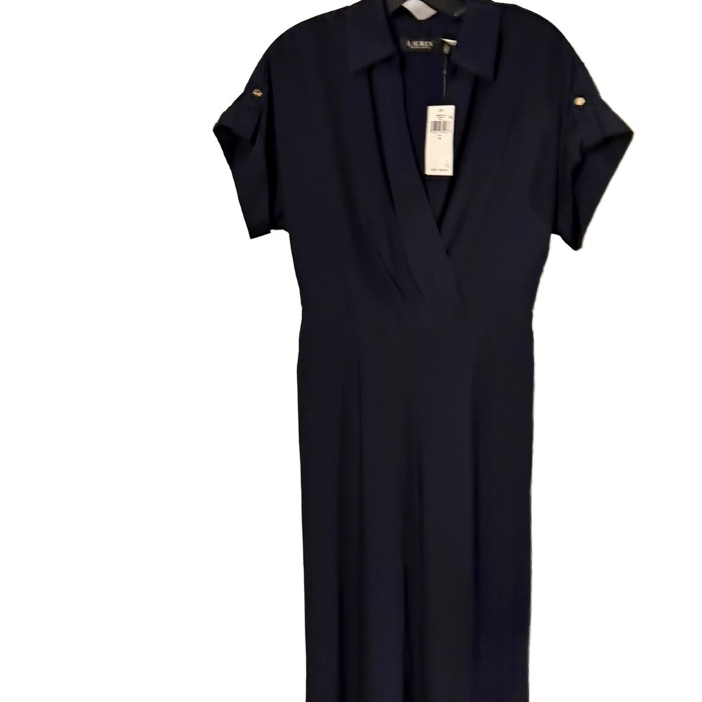 Lauren Ralph Lauren Navy Blue Fit & Flare Collared Dress Sz 4 NWT
